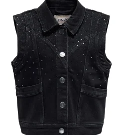 Børn Kids Only Veste|Denimvest - KogKennedy - Washed Black/Rhinestone
