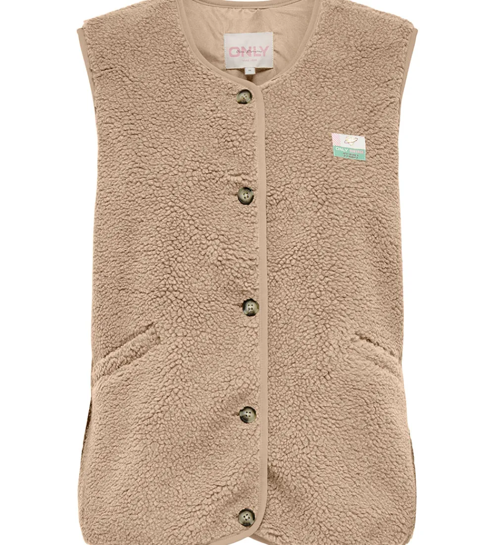 Børn Kids Only Veste>Fleecevest - Teddy - KogBaby - Cuban Sand/Vintage Badg