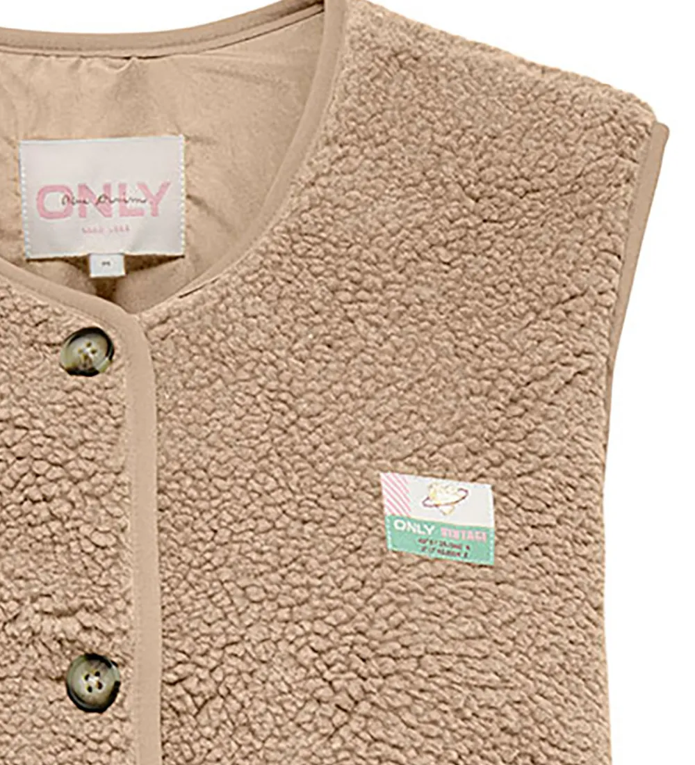 Børn Kids Only Veste>Fleecevest - Teddy - KogBaby - Cuban Sand/Vintage Badg