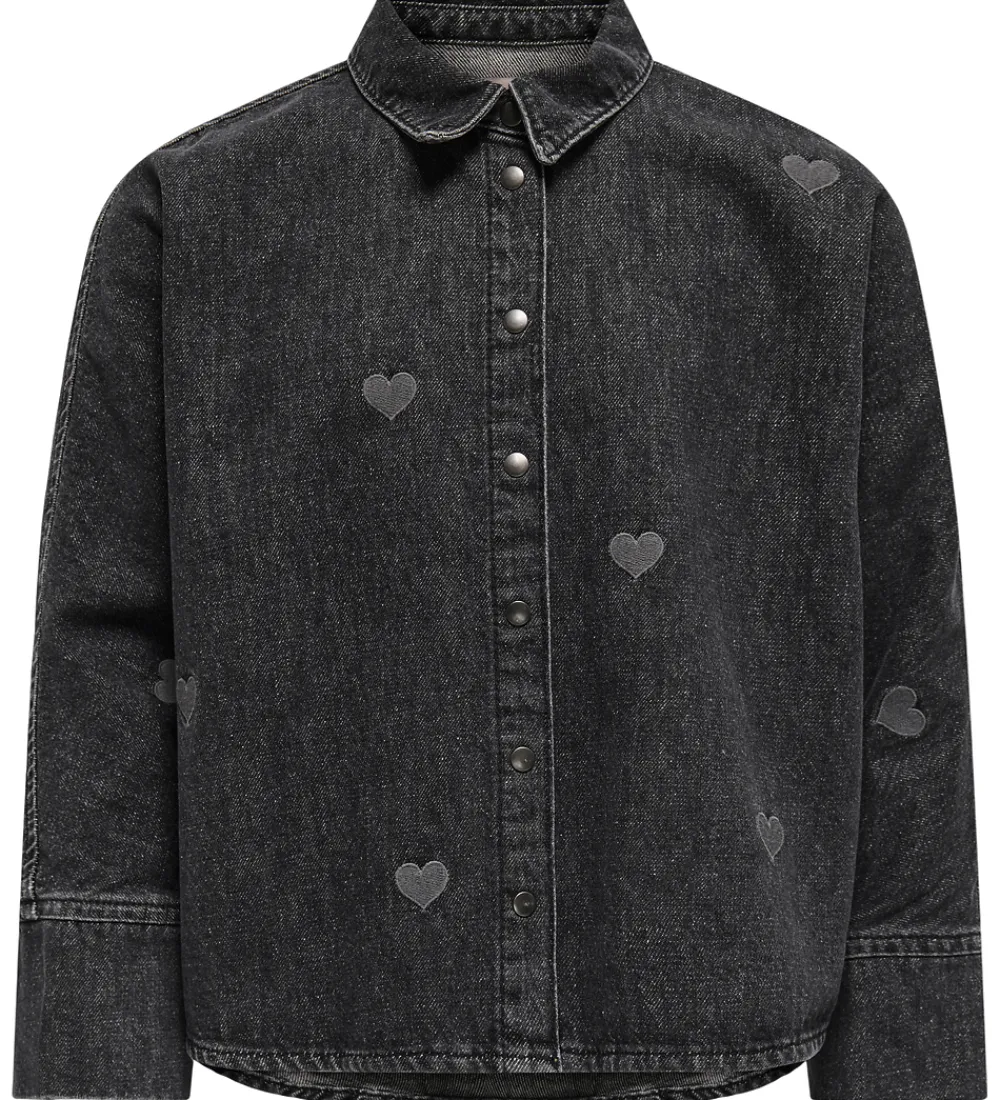 Børn Kids Only Kjoler|Skjorte - KogGrace - Washed Black/ Heart Embroide