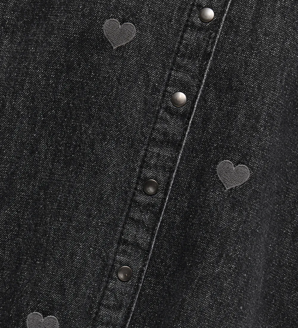 Børn Kids Only Kjoler|Skjorte - KogGrace - Washed Black/ Heart Embroide