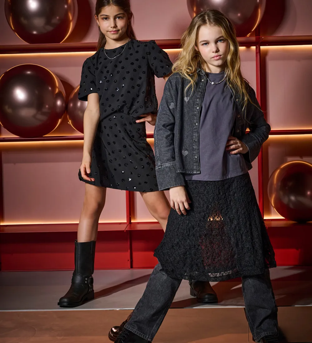 Børn Kids Only Kjoler|Skjorte - KogGrace - Washed Black/ Heart Embroide