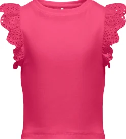 Børn Kids Only Toppe|Top - Rib - KogDrea - Fuchsia Purple m. Broderi Anglai