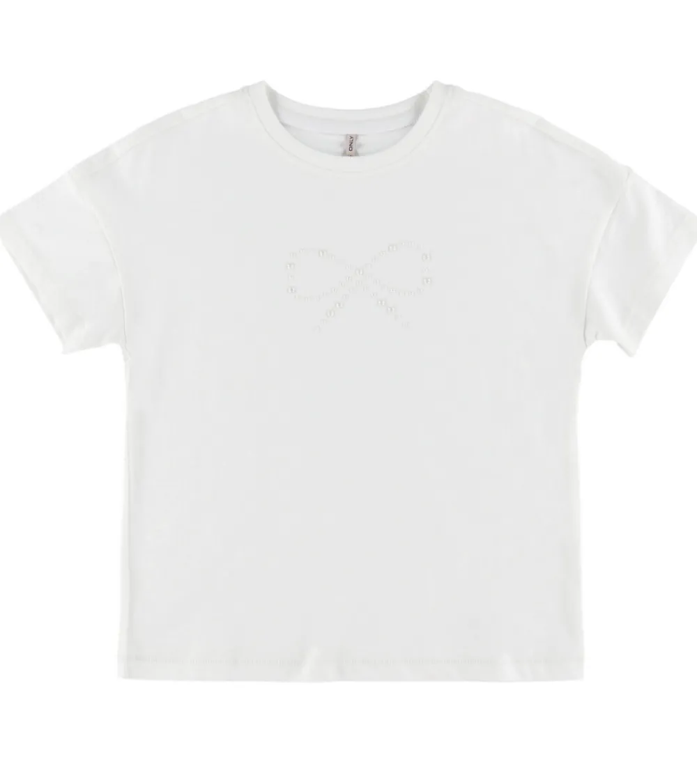 Børn Kids Only T-Shirts>T-shirt - KogKate - Pearl - Cloud Dancer/Bow