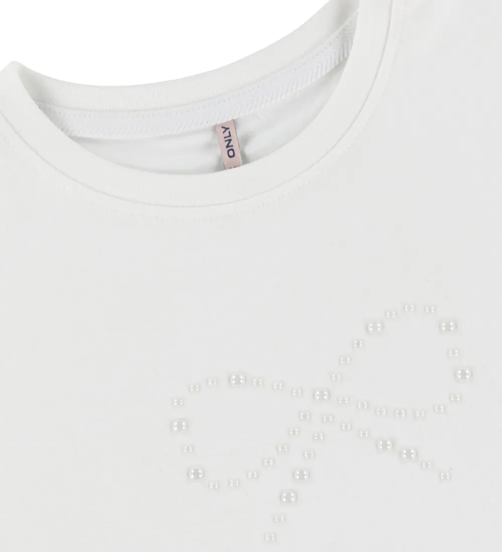 Børn Kids Only T-Shirts>T-shirt - KogKate - Pearl - Cloud Dancer/Bow