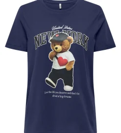 Børn Kids Only T-Shirts>T-shirt - KogLina - Bear O-Neck Top - Midnight Sail/Ne