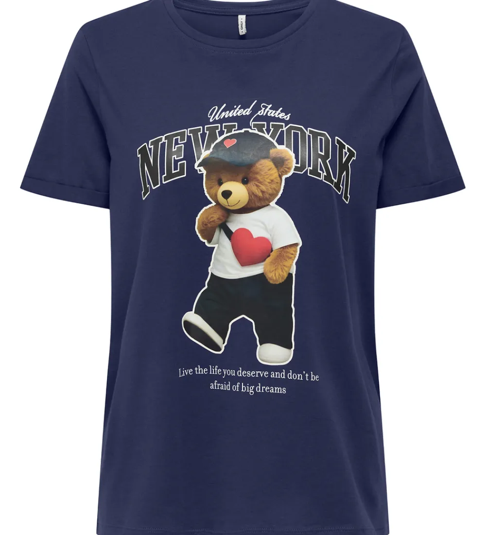 Børn Kids Only T-Shirts>T-shirt - KogLina - Bear O-Neck Top - Midnight Sail/Ne