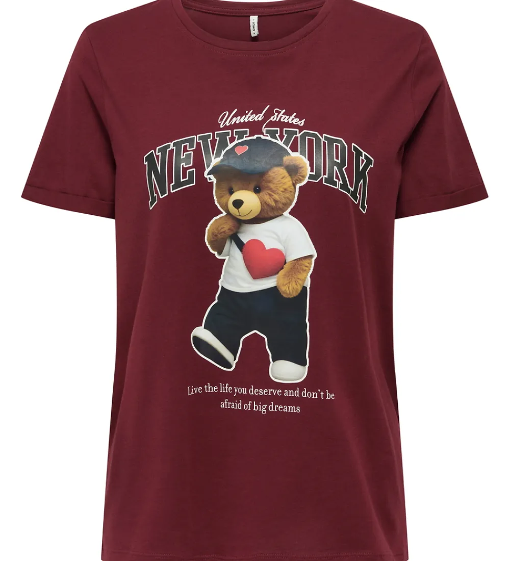 Børn Kids Only T-Shirts|T-shirt - KogLina - Bear O-Neck Top - Cabernet/New Yor