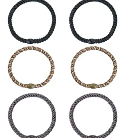 Kknekki Hårelastikker>Hårelastikker - 6-Pak - Slim - Sort/Grå/Glimmer