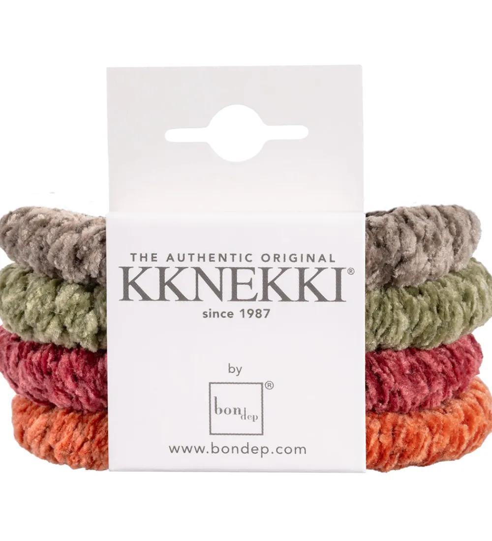 Kknekki Hårelastikker|Hårelastikker - 4-pak - Velour - Grøn/Orange/Brun