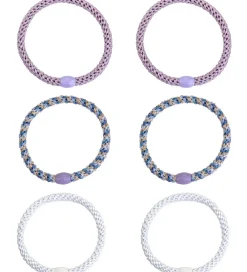 Kknekki Hårelastikker|Hårelastikker - 6-Pak - Slim - Hvid/Lilla/Blå