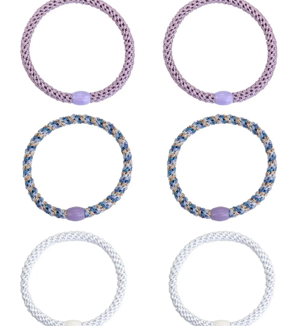 Kknekki Hårelastikker|Hårelastikker - 6-Pak - Slim - Hvid/Lilla/Blå