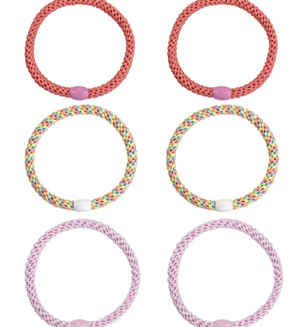 Kknekki Hårelastikker>Hårelastikker - 6-Pak - Slim - Pastel Glimmer/Lys Rosa G