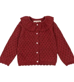 Børn Konges Sløjd Cardigans|Cardigan - Strik - Red Dahlia m. Hulmønster