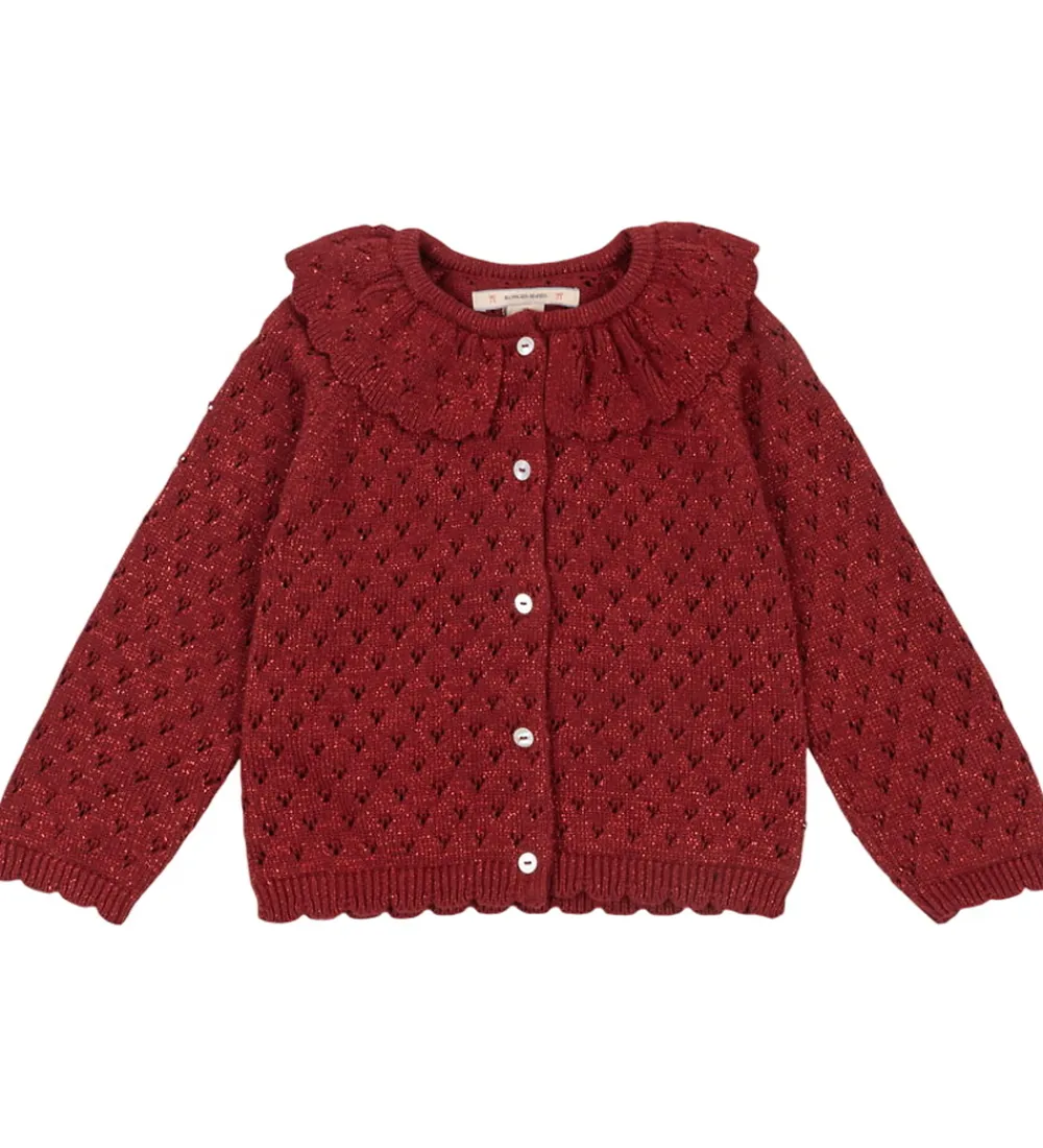 Børn Konges Sløjd Cardigans|Cardigan - Strik - Red Dahlia m. Hulmønster