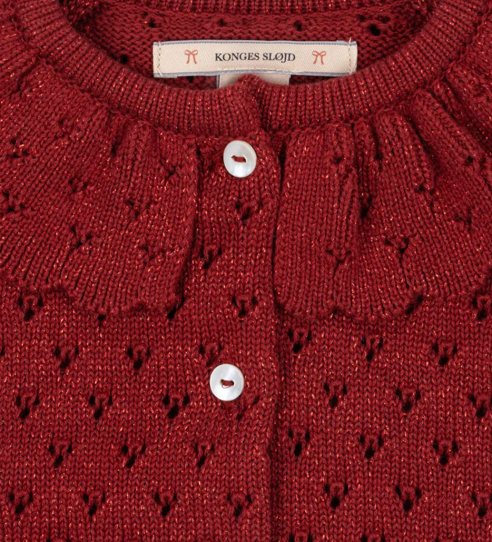 Børn Konges Sløjd Cardigans|Cardigan - Strik - Red Dahlia m. Hulmønster