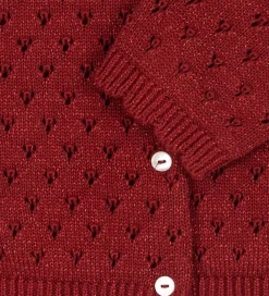 Børn Konges Sløjd Cardigans|Cardigan - Strik - Red Dahlia m. Hulmønster