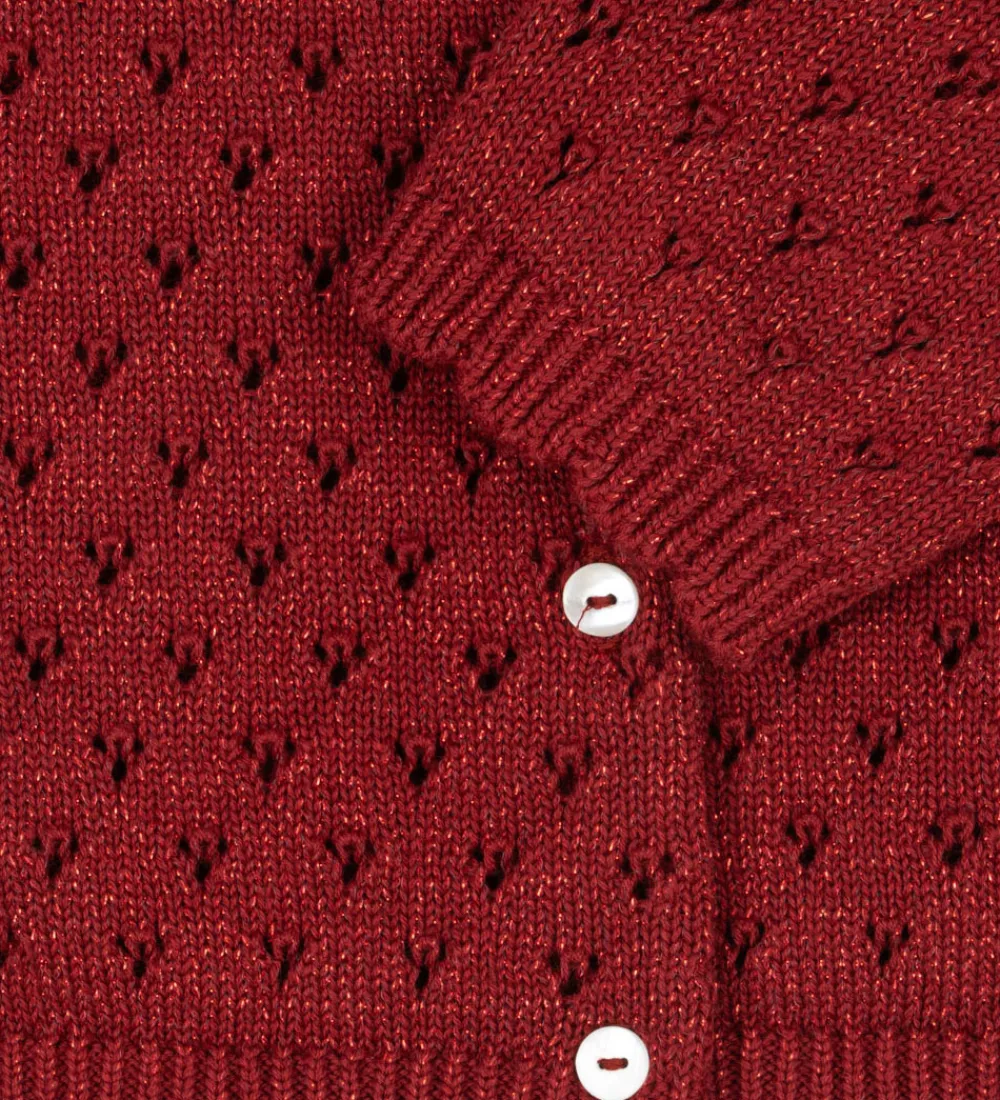 Børn Konges Sløjd Cardigans|Cardigan - Strik - Red Dahlia m. Hulmønster