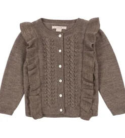 Børn Konges Sløjd Cardigans|Cardigan - Uld - Strik - Fiol Frill - Brunmeleret