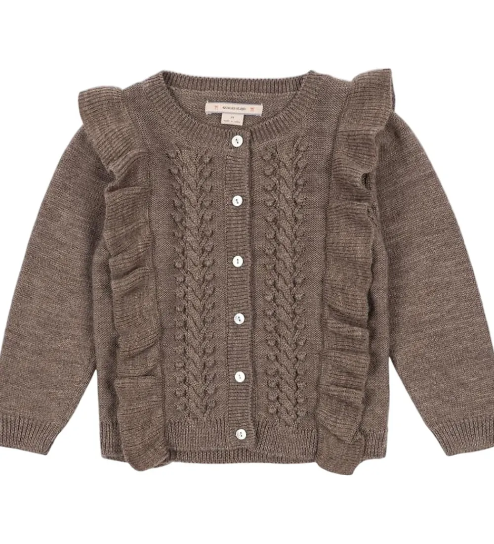 Børn Konges Sløjd Cardigans|Cardigan - Uld - Strik - Fiol Frill - Brunmeleret