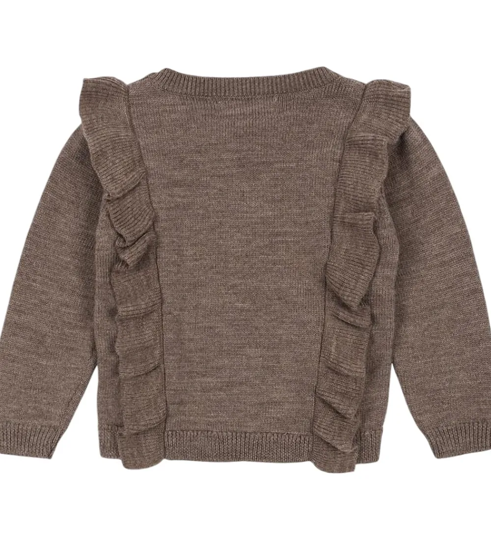 Børn Konges Sløjd Cardigans|Cardigan - Uld - Strik - Fiol Frill - Brunmeleret