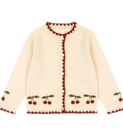 Børn Konges Sløjd Cardigans>Cardigan - Uld - Collette - Off White m. Kirsebær