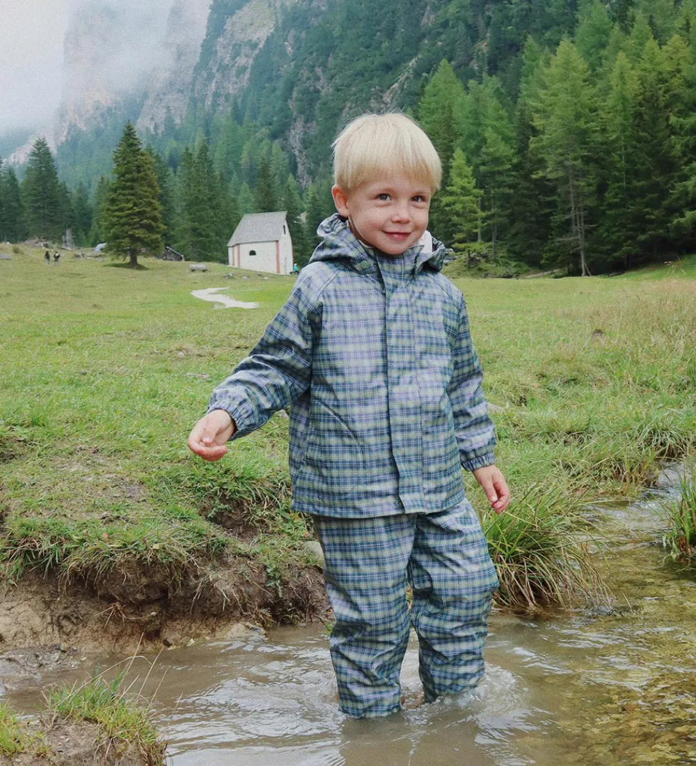 Børn Konges Sløjd Regntøj|Regntøj m. Seler/Fleece - Palme - Laurel Blue Check