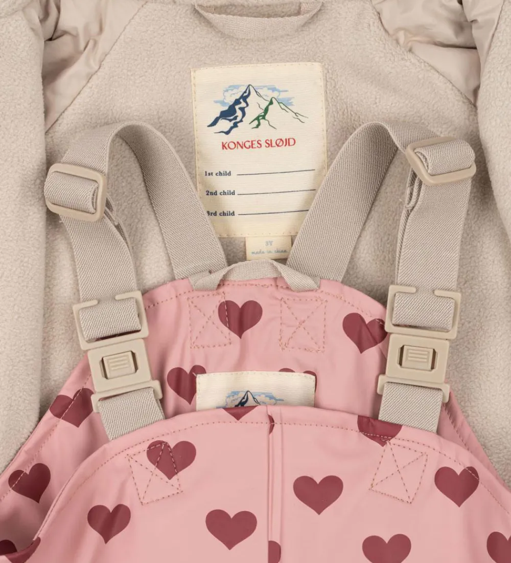 Børn Konges Sløjd Regntøj|Regntøj m. Seler/Fleece - PU - Palme - Amour Pink