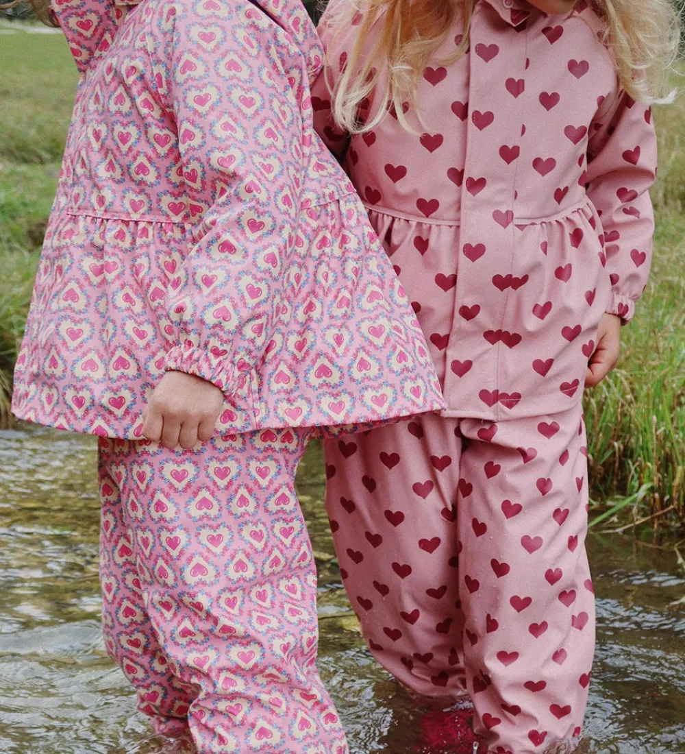 Børn Konges Sløjd Regntøj|Regntøj m. Seler/Fleece - PU - Palme - Amour Pink