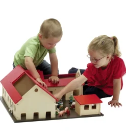 Krea Trælegetøj></noscript>Bondegård - Træ - 60x60 cm - Natur/Rød