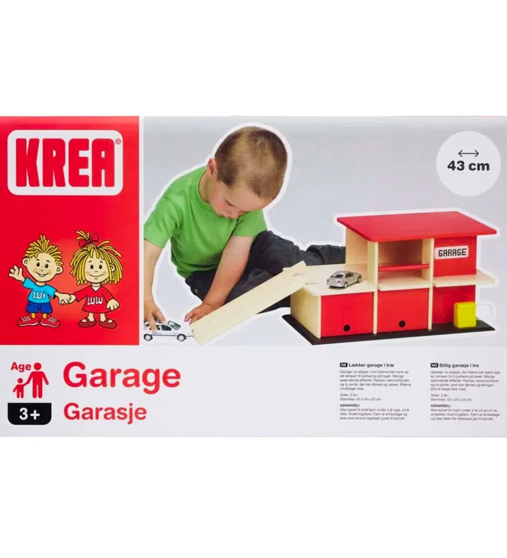 Krea Trælegetøj>Garage - Træ - 43x24 cm - Rød/Natur