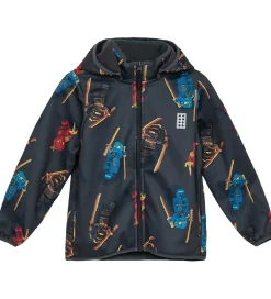Børn LEGO® Wear Softshell|LEGO® Ninjago Softshelljakke - LWSaku 602 - Koksgrå m. Ninjaer