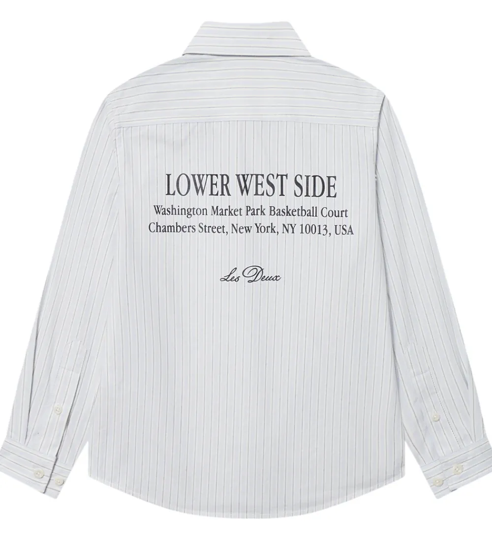 Børn Les Deux Skjorter>Skjorte - Kent Print Stripe - Xenon Blue