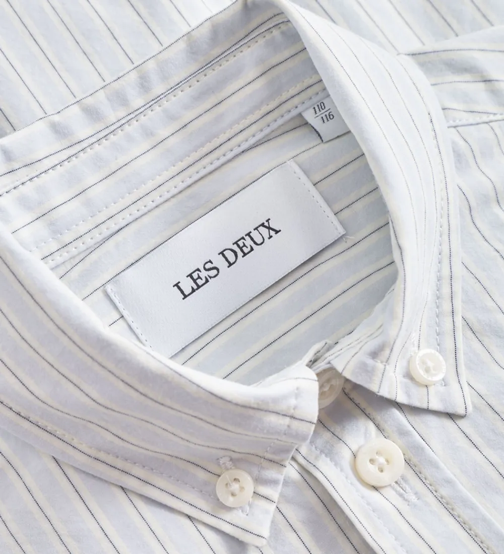 Børn Les Deux Skjorter>Skjorte - Kent Print Stripe - Xenon Blue