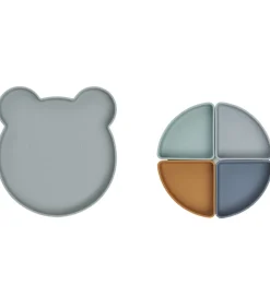 Liewood Tallerkener|Tallerken - Arne - Silikone - 4 Rum - Mr Bear/Blue Fog M