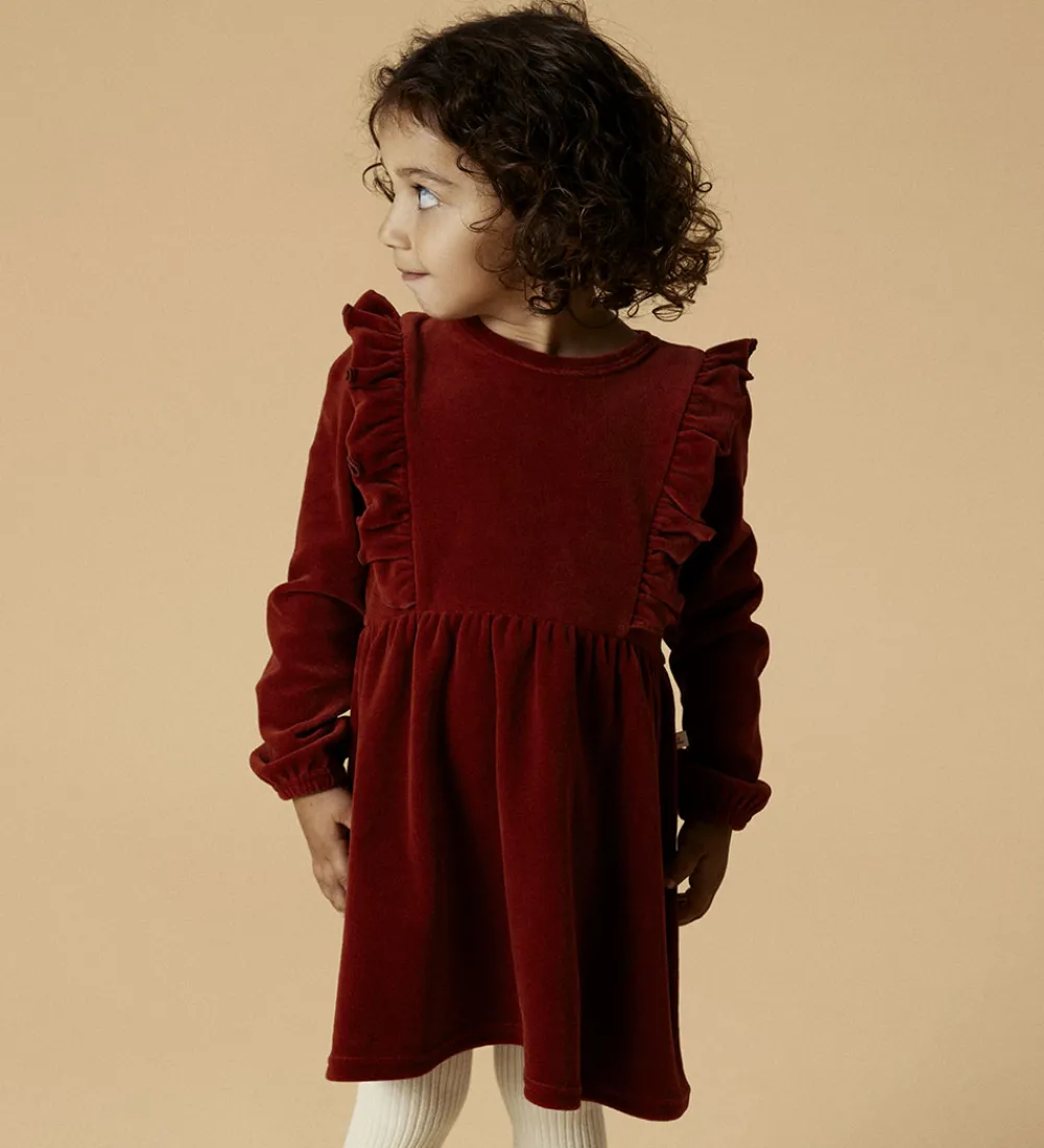 Børn Lil Atelier Kjoler>Lil' Atelier Kjole - Velour - NmfSaga - Red Dahlia