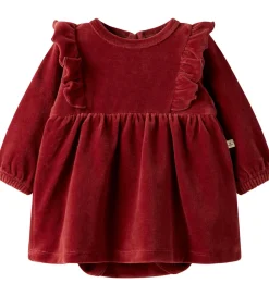Børn Lil Atelier Kjoler>Lil' Atelier Kjolebody l/æ - Velour - NbfSaga - Red Dahlia