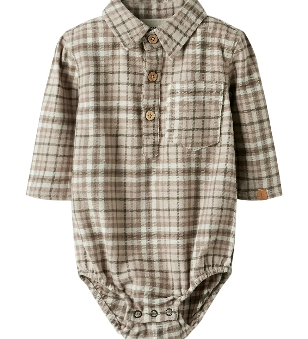 Børn Lil Atelier Bodyer|Skjortebody l/æ - NbmRebel - Sepia Tint