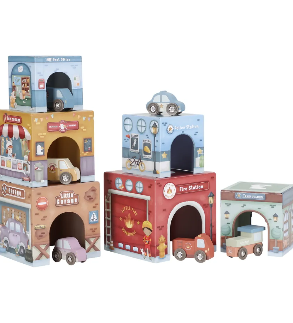 Little Dutch Trælegetøj|Stablekasser m. 6 Biler - Træ - Multi