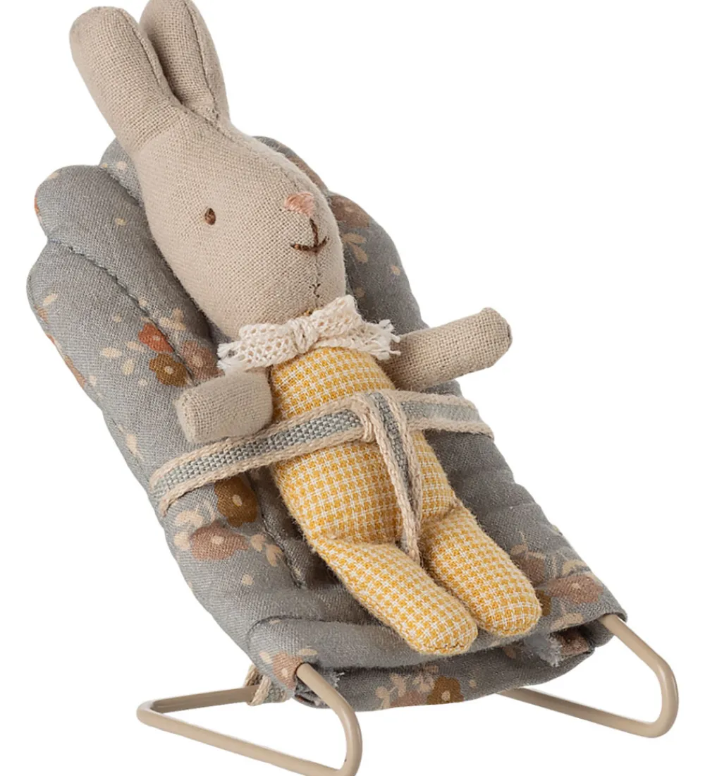 Maileg Dukker Og Tilbehør|Miniature Skråstol - My - Blå m. Blomster