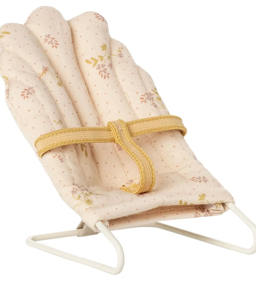 Maileg Dukker Og Tilbehør|Miniature Skråstol - Mikro - Råhvid m. Blomster