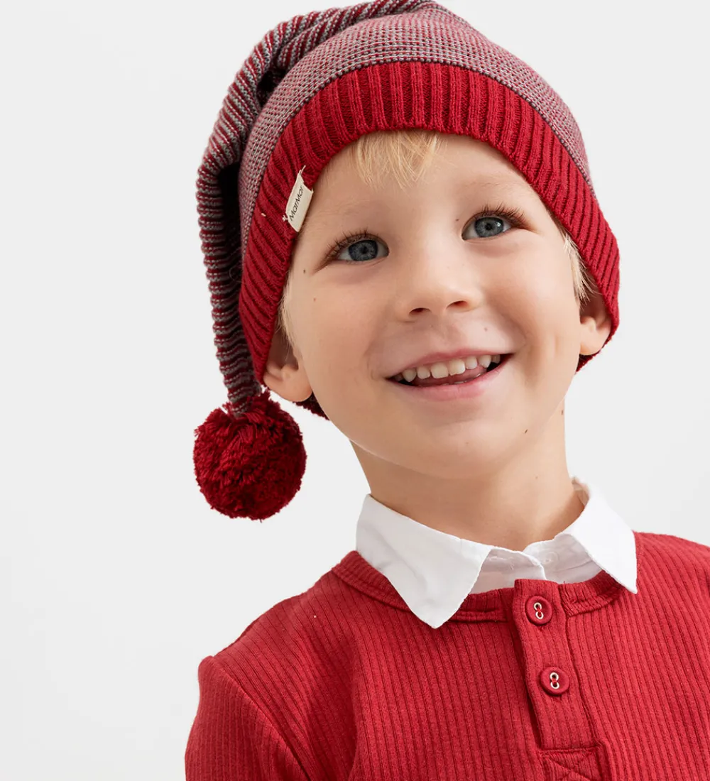 Børn MarMar Juletøj|Huer Og Hatte>Nissehue - Strik - Alfen - Hibiscus Red Stripe