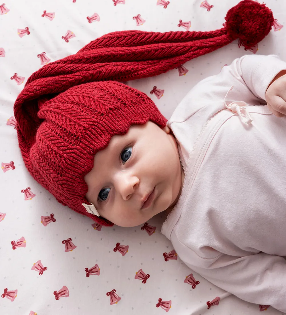 Børn MarMar Juletøj>Nissehue - Strik - Alfen - Hibiscus Red