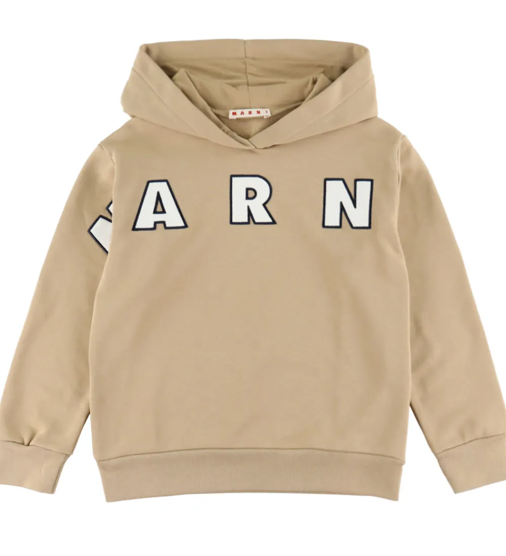 Børn Marni Hættetrøjer|Hættetrøje - Cardboard Beige m. Logo