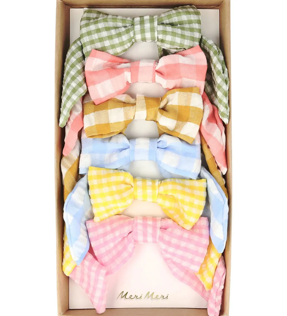 Meri Meri Hårspænder|Hårspænder - 6-pak - Ginham - Sløjfer - 9 cm - Clips