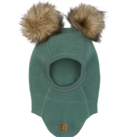Børn Mikk-Line Elefanthuer|Elefanthue - Uld - 1-lags - Balsam Green m. Kvaste