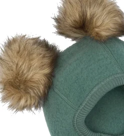 Børn Mikk-Line Elefanthuer|Elefanthue - Uld - 1-lags - Balsam Green m. Kvaste