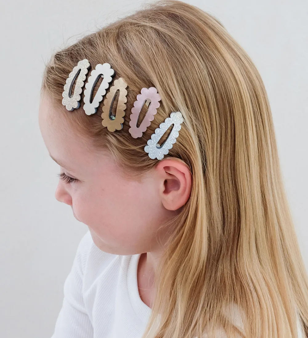Mimi & Lula Hårspænder|Hårpynt|Hårspænder - 5-pak - 4 cm - Mini Metallic Scallop