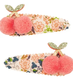 Mimi & Lula Hårspænder>Hårspænder - 2-pak - 5 cm - Floral Pom Pom Cherries