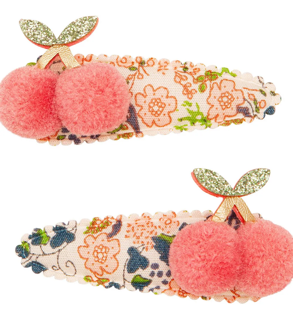 Mimi & Lula Hårspænder>Hårspænder - 2-pak - 5 cm - Floral Pom Pom Cherries